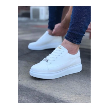 Beyaz Bağcıklı Kalın Taban Casual Erkek Ayakkabı