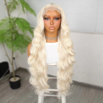 Beyaz Platin Ekstra Uzun Fiber Sentetik Dalgalı Tül Peruk