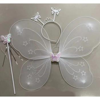 Beyaz Kelebek Kız Seti – 50 cm Kelebek Kanadı, Taç ve Asa