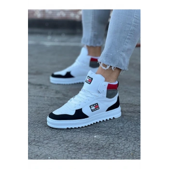 Beyaz Siyah Erkek Yarım Bilek Bot