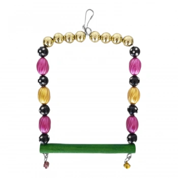 Boncuklu Ve Tünekli Kare Kuş Salıncağı 10 cm-13 cm Renkli