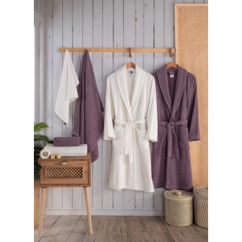 Bornoz Seti Alfa Mürdüm-Krem