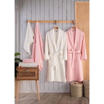 Bornoz Seti Alfa Pembe-Krem