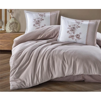 Butik Serisi Çizgili Ranforce Çift Kişilik Nev Takımı Suave v2 Kahve