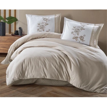 Butik Serisi Çizgili Ranforce Çift Kişilik Nev Takımı Suave v4 Bej