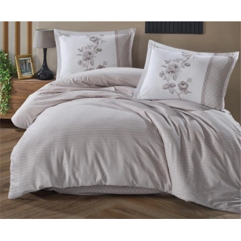 Butik Serisi Çizgili Ranforce Çift Kişilik Nev Takımı Suave v6 Açık Gri