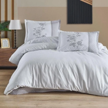 Butik Serisi Çizgili Ranforce Çift Kişilik Nev Takımı Suave v7 Beyaz