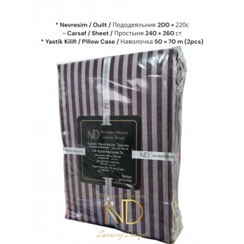 Çift Kişilik Çizgili Saten Nev Takımı Bordo