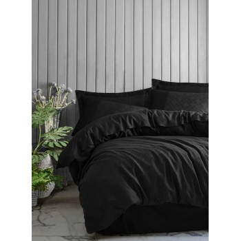 Çift Kişilik Jakarlı Saten Nev Takımı Dama Siyah