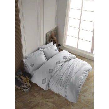 Çift Kişilik Poplin Premium Nakışlı Nev Azra Gri