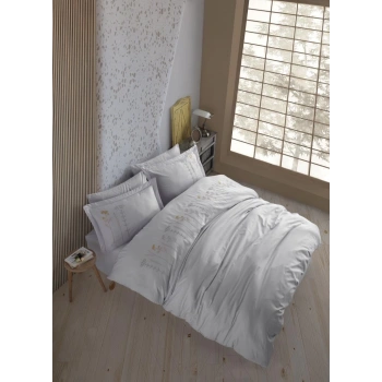 Çift Kişilik Poplin Premium Nakışlı Nev Diva Gri