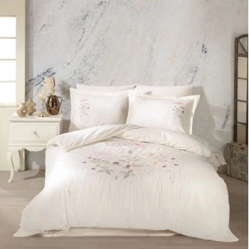 Çift Kişilik Poplin Premium Nakışlı Nev Emilia Krem