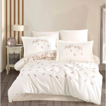 Çift Kişilik Poplin Premium Nakışlı Nev Lidia Krem