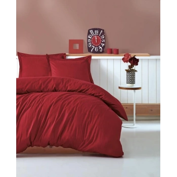 Çift Kişilik Saten Nev Takımı Elegante Stripe Bordo