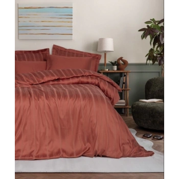 Çift Kişilik Smart Stripe Bambu Saten Nev Takımı Kiremit