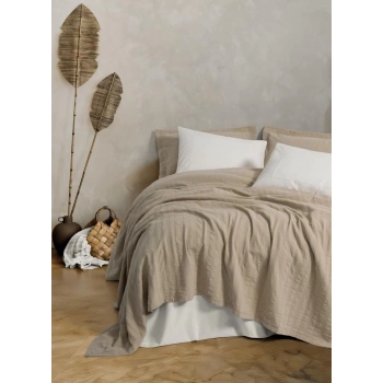 Çift Kişilik Yatak Örtülü Pike Takımı Natura Vilo Bej