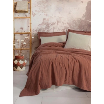 Çift Kişilik Yatak Örtülü Pike Takımı Natura Vilo Kiremit