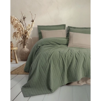 Çift Kişilik Yatak Örtülü Pike Takımı Natura Vilo Yeşil