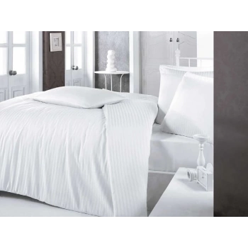 Çizgili Saten Nev Takımı Çift Kişilik Beyaz