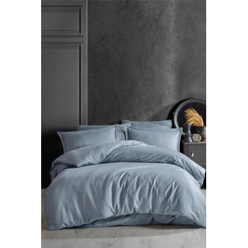 Çizgili Saten Nev Takımı Çift Kişilik Mavi