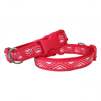 Dalga Desenli Dokuma Köpek Boyun Tasması 2 cm x 31-47 cm Kırmızı