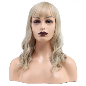 Dalgalı Kısa Perçemli Fiber Sentetik Peruk / Balköpüğü / Platin Röfleli