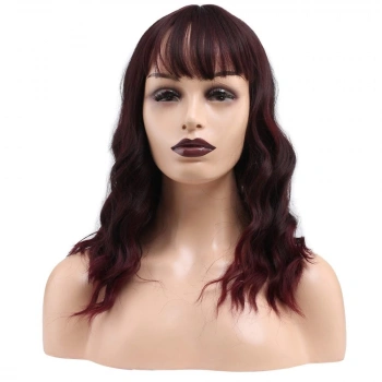 Dalgalı Kısa Perçemli Fiber Sentetik Peruk / Kızıl Kahve