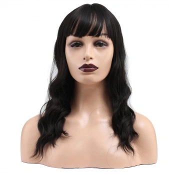 Dalgalı Kısa Perçemli Fiber Sentetik Peruk / Koyu Kestane