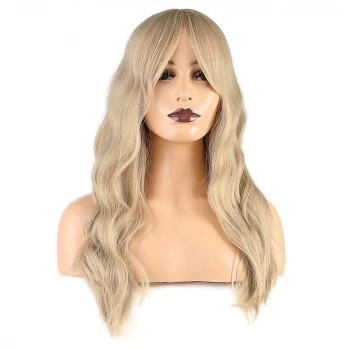 Dalgalı Perçemli Fiber Sentetik Orta Boy Peruk / Balköpüğü Platin Röfleli