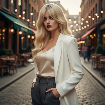 Dalgalı Perçemli Fiber Sentetik Orta Boy Peruk / Platin