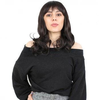 Dalgalı Perçemli Orta Boy Fiber Sentetik Peruk / Kahverengi