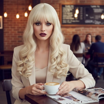 Dalgalı Perçemli Uzun Fiber Sentetik Peruk / Platin