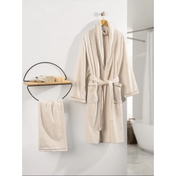 Deluxe Single Bornoz Seti Krem 8680108056677