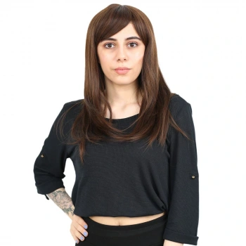 Düz Perçemli Orta Boy Fiber Sentetik Peruk / Kahve Karamel