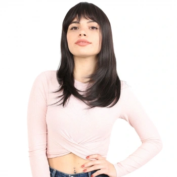 Düz Perçemli Orta Boy Fiber Sentetik Peruk / Kahverengi