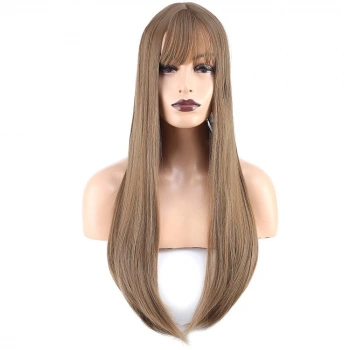 Düz Perçemli Uzun Fiber Sentetik Peruk / Bebek Kumralı