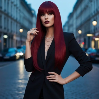 Düz Perçemli Uzun Fiber Sentetik Peruk / Kızıl