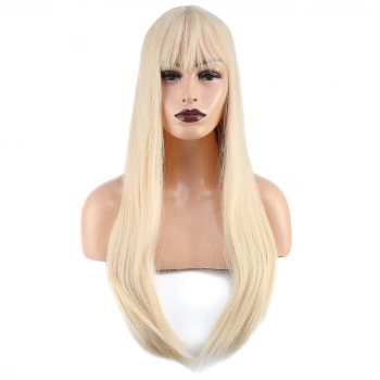 Düz Perçemli Uzun Fiber Sentetik Peruk / Platin