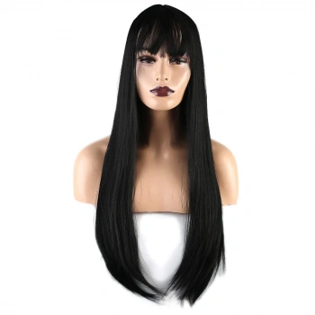 Düz Perçemli Uzun Fiber Sentetik Peruk / Siyah