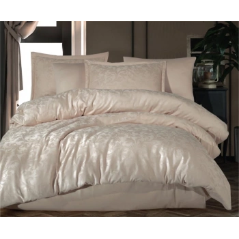 Exclusive Jakarlı Çift Kişilik Pamuk Saten Nev Takımı Pavaya v2 Krem