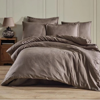 Exclusive Jakarlı Çift Kişilik Pamuk Saten Nev Takımı Sadra V1 Kahve