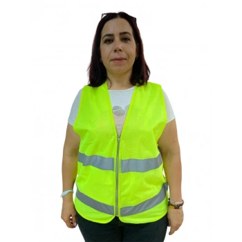 Fermuarlı Sarı İkaz Yeleği XL Beden 59 cm