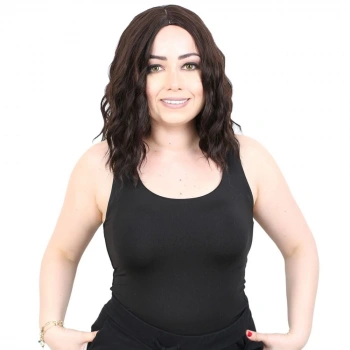 Fiber Sentetik Kısa Dalgalı Perçemsiz Peruk / Koyu Kahve