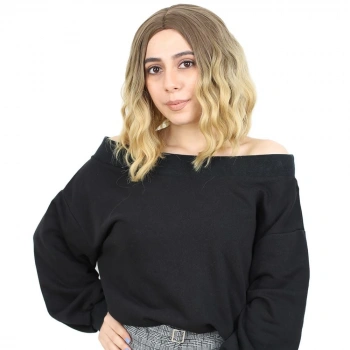 Fiber Sentetik Kısa Dalgalı Perçemsiz Peruk / Kumral / Sarı Ombreli