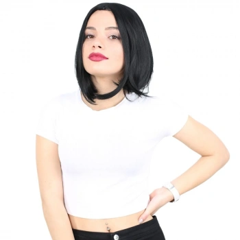 Fiber Sentetik Peruk Perçemsiz Kısa Düz / Siyah