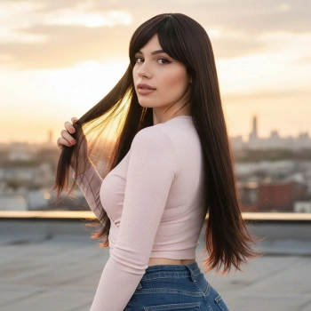 Fiber Sentetik Uzun Düz Kahküllü Peruk / Kahverengi