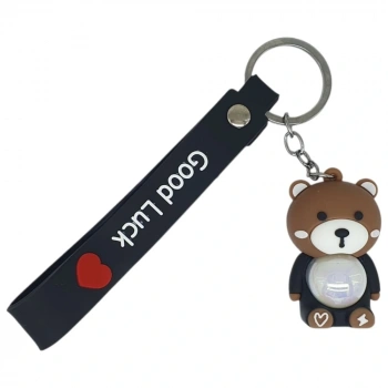 Figürlü ve Işıklı Silikon Anahtarlık -  Ayıcık - Siyah