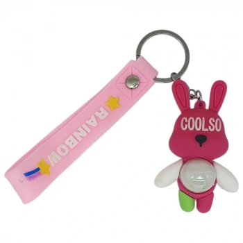 Figürlü ve Işıklı Silikon Anahtarlık -  Tavşan - Pembe