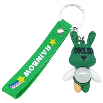 Figürlü ve Işıklı Silikon Anahtarlık -  Tavşan - Yeşil