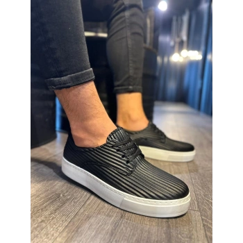 Fitilli Desenli Günlük Ayakkabı  Siyah (Beyaz Taban)